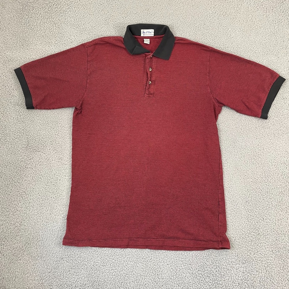 Vintage Sea Palms Hartwell Polo Men L Red Black Houndstooth Preppy Short Sleev